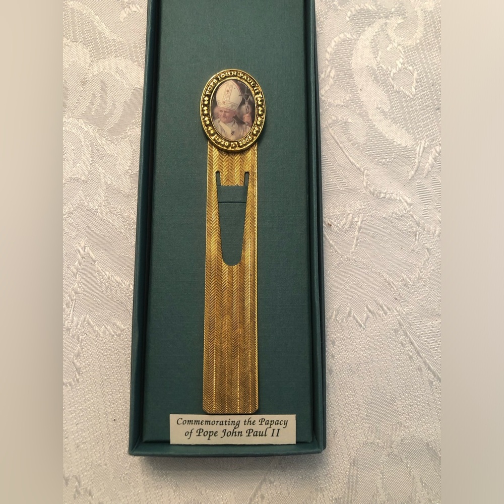 The Vatican Library Collection Gold Bookmark with Pope John Paul II Image